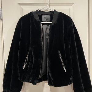 Black Faux Fur Bomber Jacket